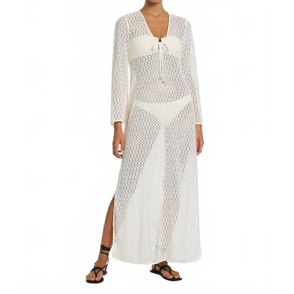 NEW JETS BY JESSIKA ALLEN stretch lace maxi kaftan in cream